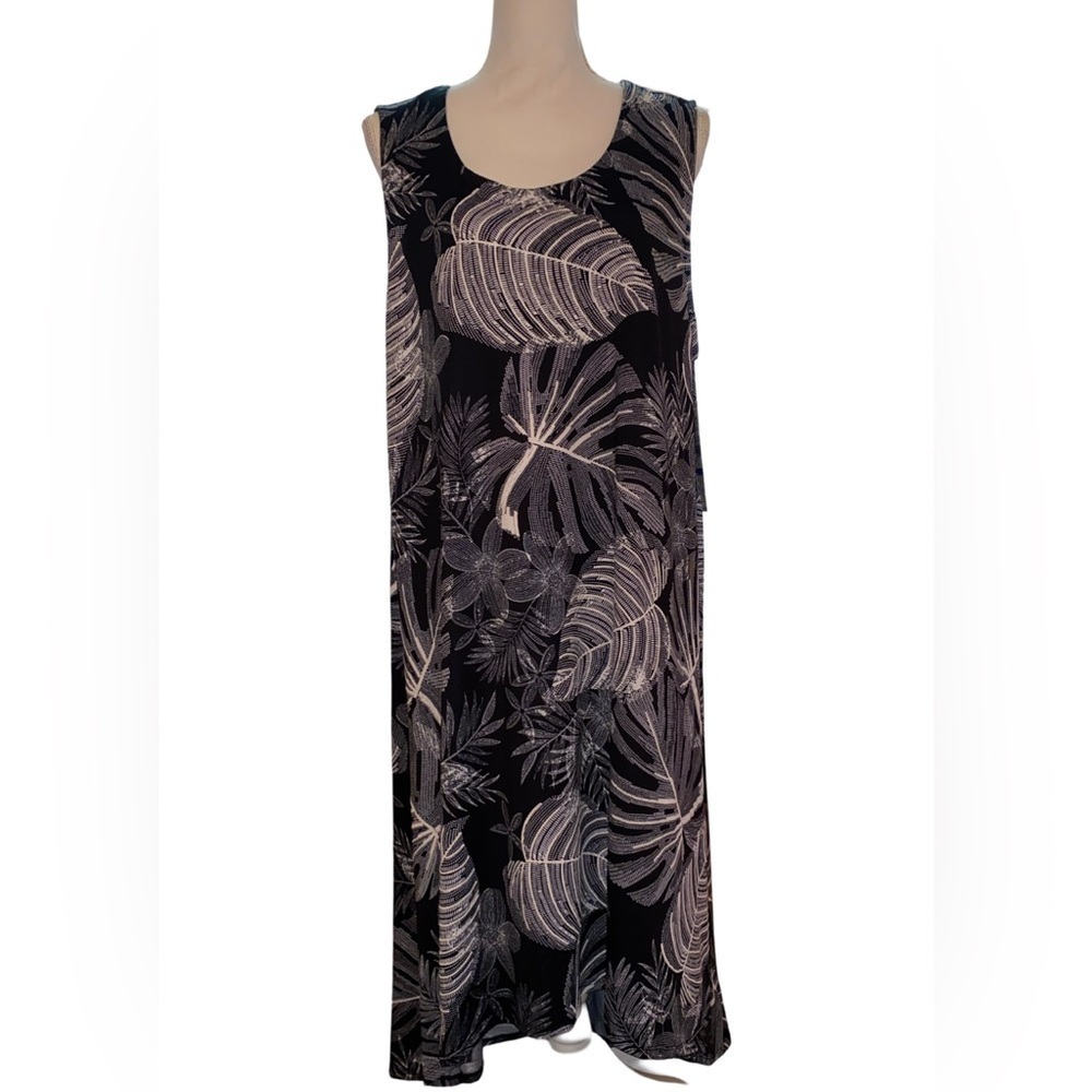 RUBY RD NWT Knit Jungle Scoop Neck Sleeveless Hi-Low Shift Dress BLK/WHT SZ XL